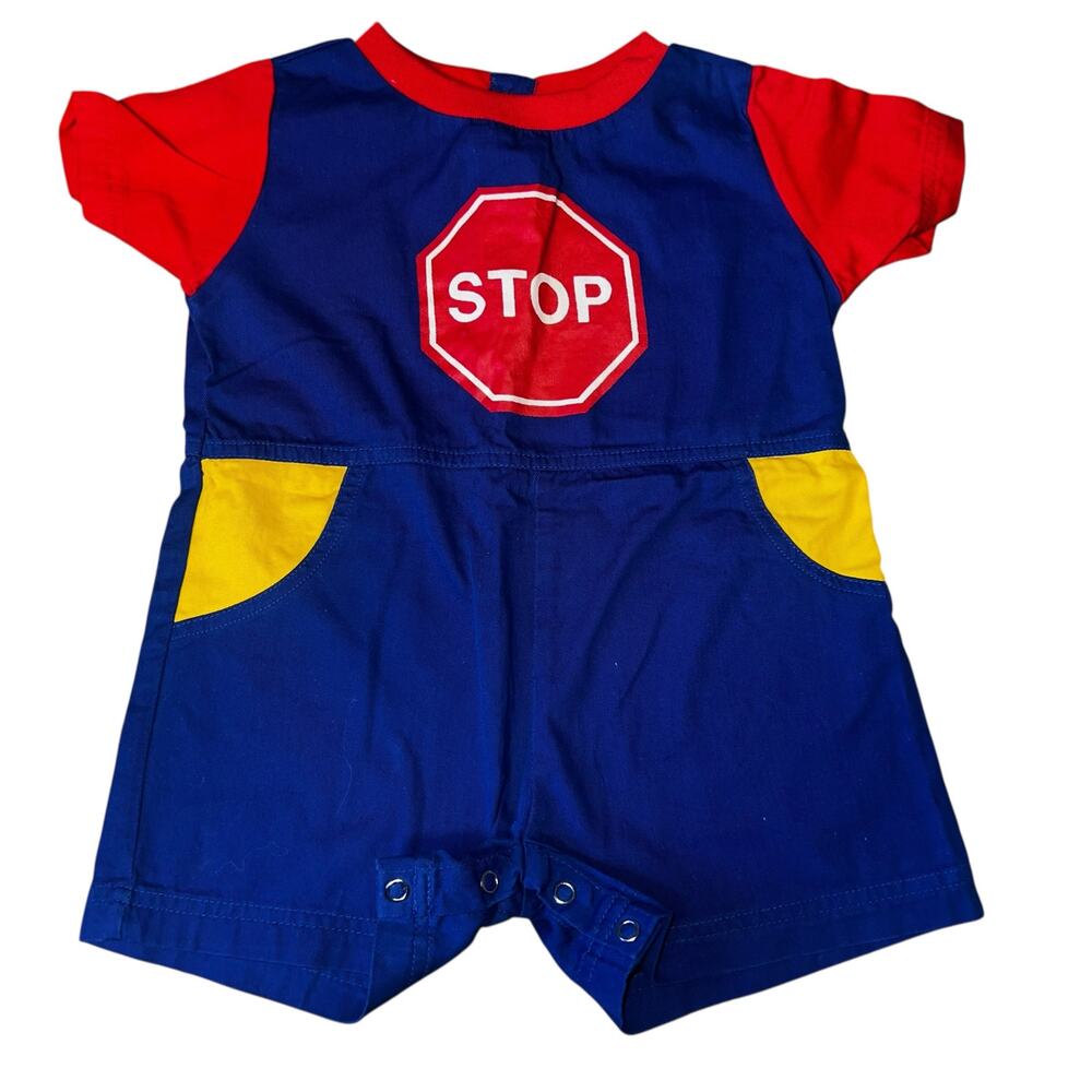 Vintage 90s color block primary colors stop sign short romper youth size 4t
